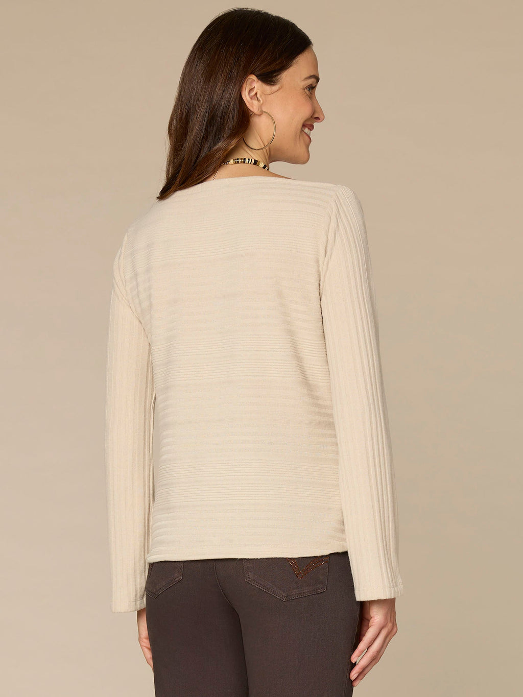 Long Sleeve Drapey Boat Neck Shirttail Hem Knit Top