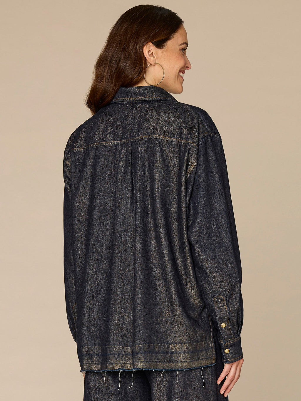 Long Sleeve Snap Button Release Hem Denim Shacket with Patch Pocket