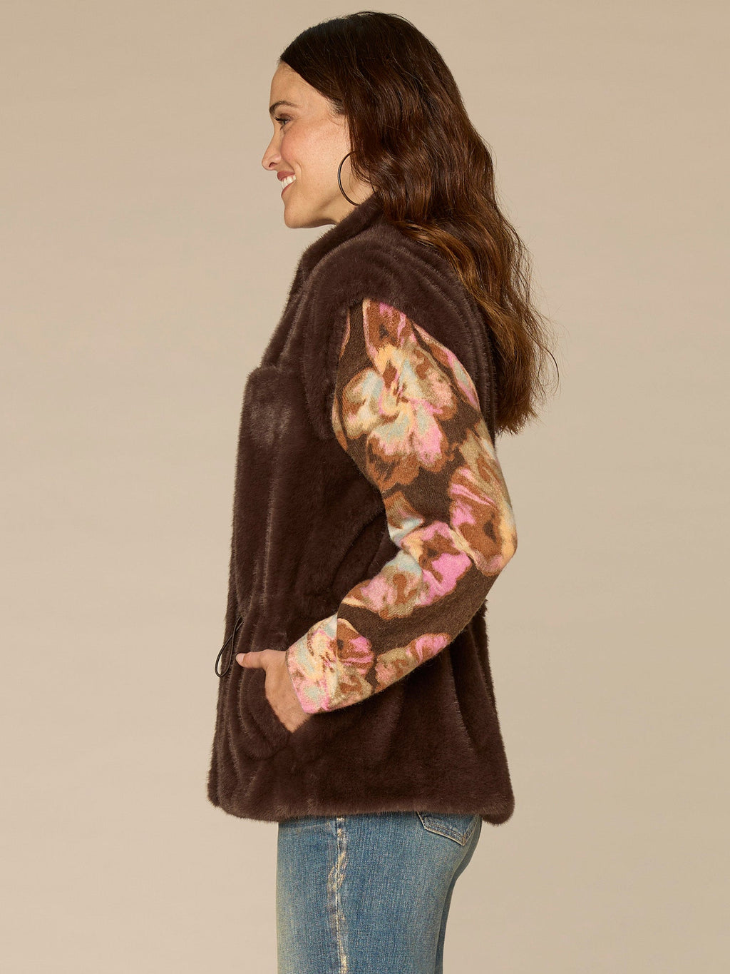 Cap Sleeve Funnel Neck Zip Front Woven Vest with Toggle Waist Ties