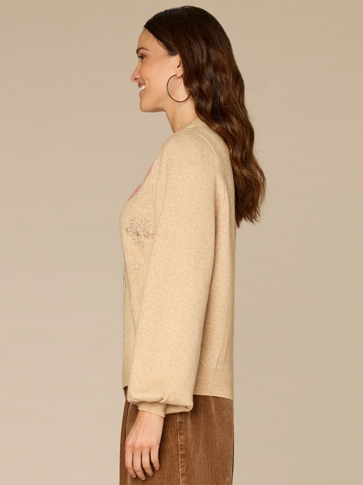 Long Sleeve High Round Neck Placement Dog Plus Size Jacquard Sweater