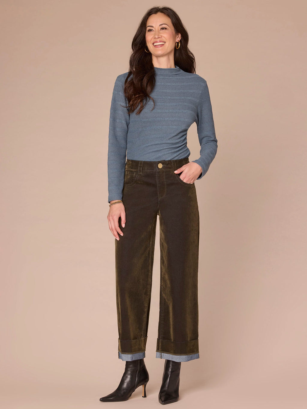 Long Sleeve Mock Neck Asymmetrical Side Ruching Plus Size Knit Top